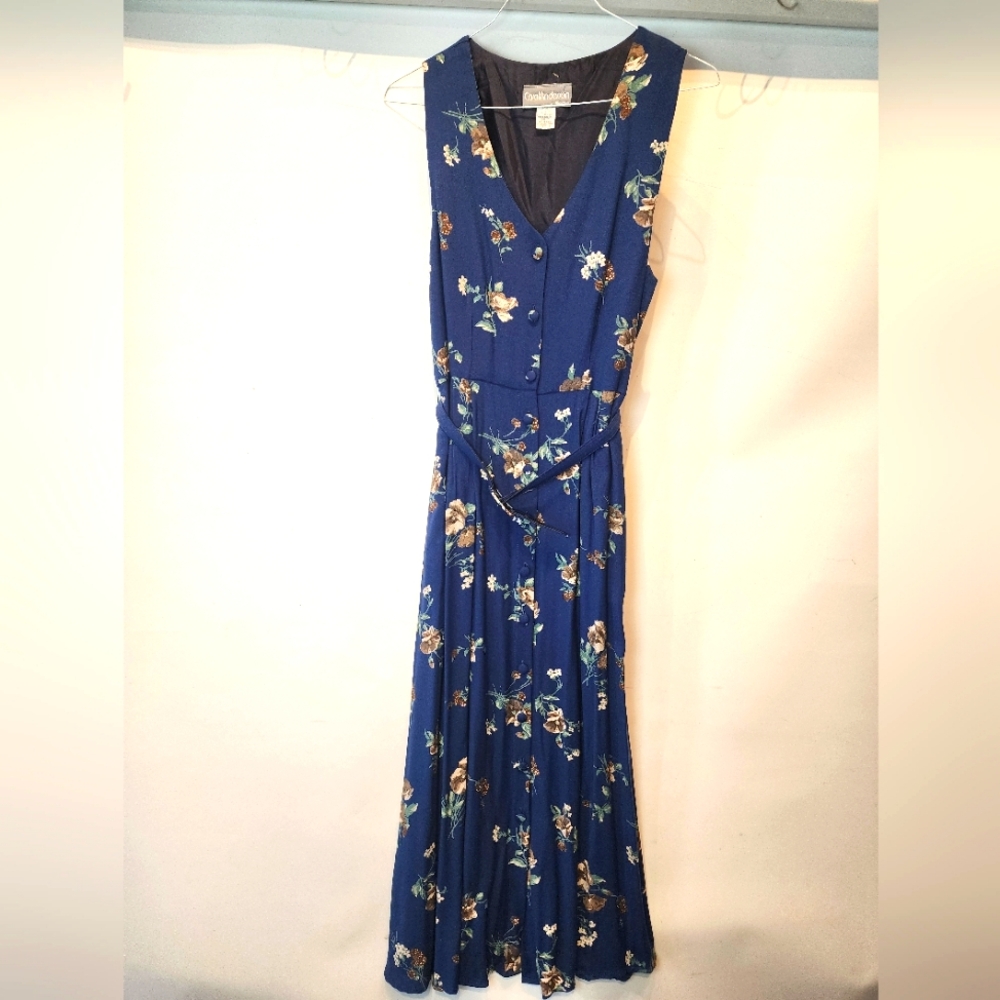 New Vintage 90s Sleevelesd Belted Dress Floral Modest Office Career Dress Size 8